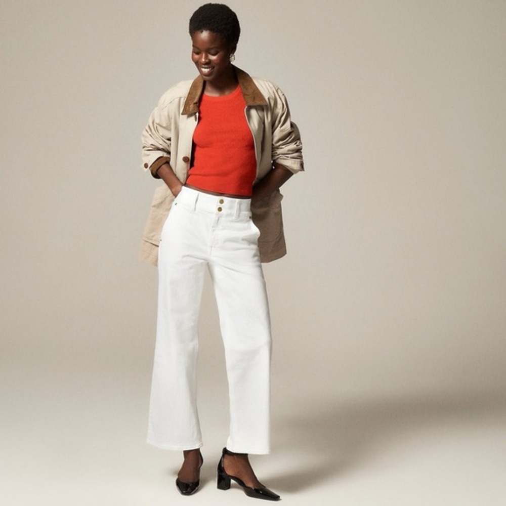 NWT!! J. CREW‎ Slim Wide Jeans Stacked Buttons Solid White Size 29 Petite 29P